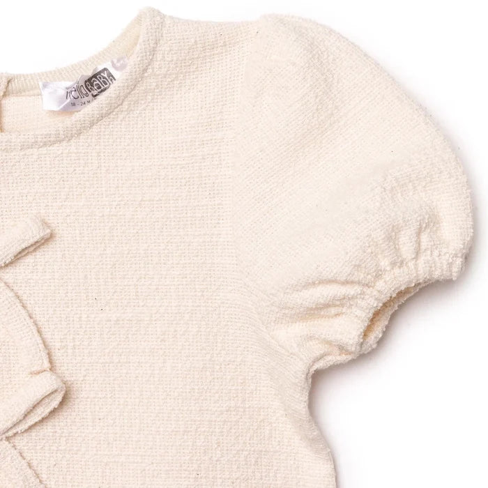 HelloBaby Girls Dress Bow Pastel Dreams Crew Neck Short Sleeve - Ecru Ecru - ebebek