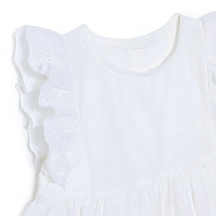 HelloBaby Girls Dress Buttoned Berry Belle Crew Neck Short Sleeve - Ecru Ecru - ebebek