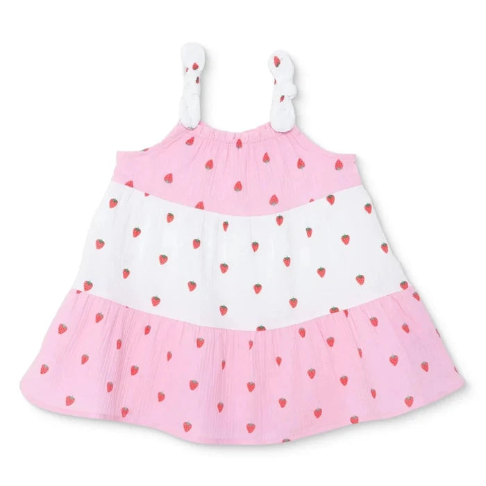 HelloBaby Girls Dress Buttoned Berry Belle Crew Neck Short Sleeve - Pink Printed Pink Printed - ebebek