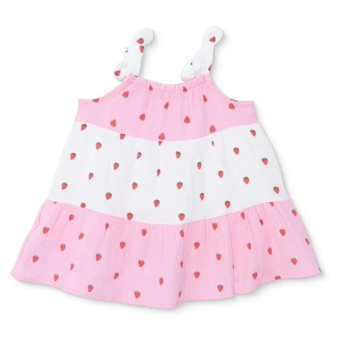 HelloBaby Girls Dress Buttoned Berry Belle Crew Neck Short Sleeve - Pink Printed Pink Printed - ebebek