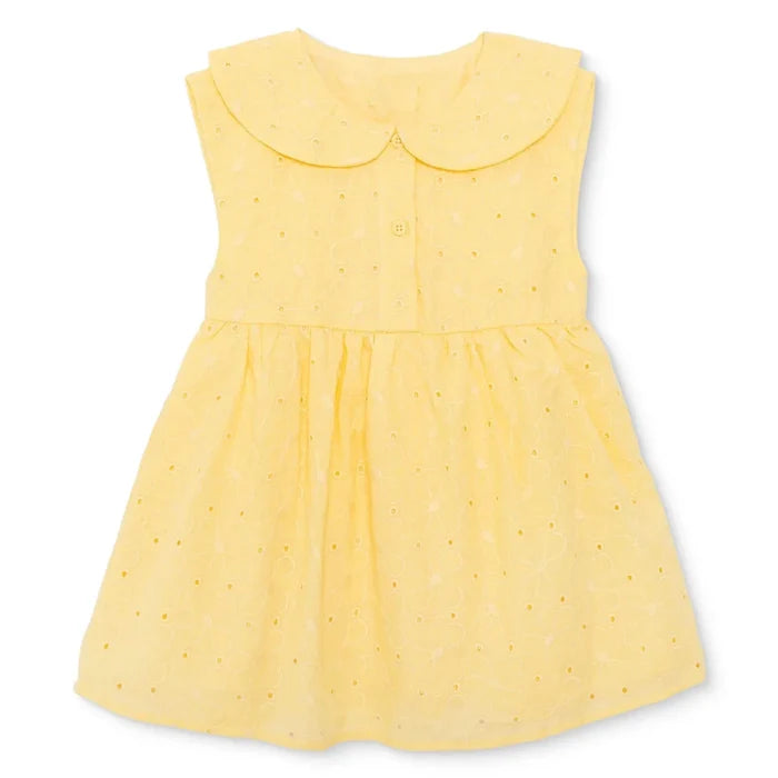 HelloBaby Girls Dress Buttoned Ditsy Flower Peter Pan Collar Short Sleeve - Yellow Yellow - ebebek