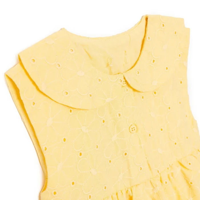 HelloBaby Girls Dress Buttoned Ditsy Flower Peter Pan Collar Short Sleeve - Yellow Yellow - ebebek
