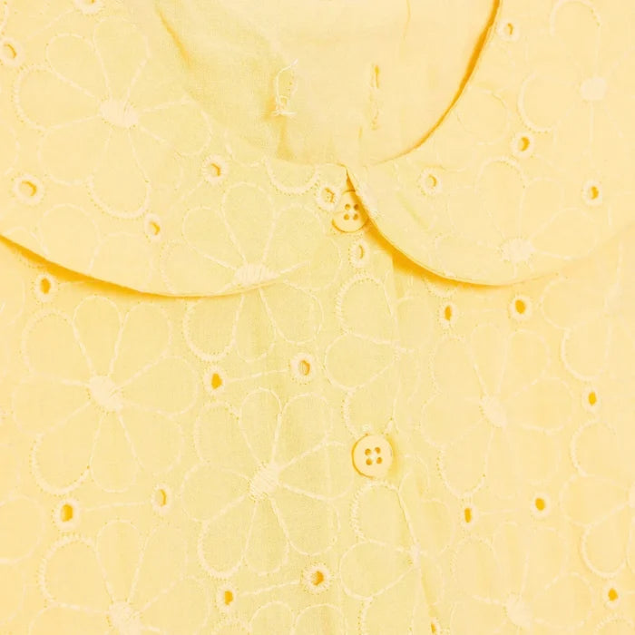 HelloBaby Girls Dress Buttoned Ditsy Flower Peter Pan Collar Short Sleeve - Yellow Yellow - ebebek