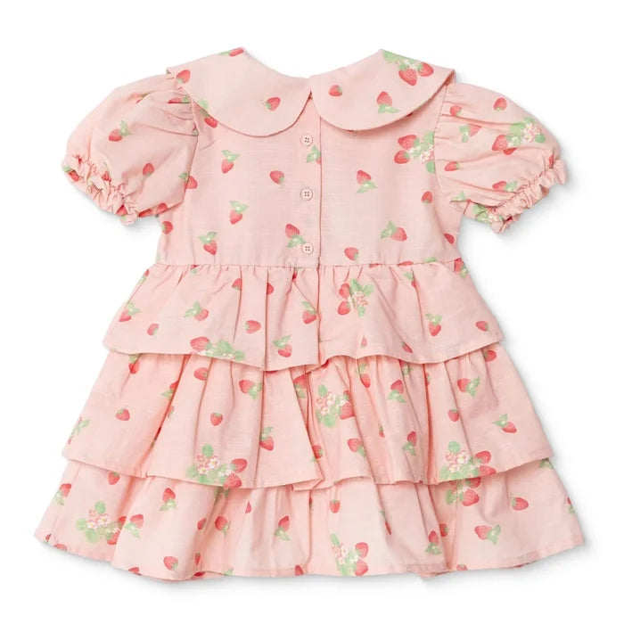 HelloBaby Girls Dress Cherry Print Buttoned Berry Belle Peter Pan Collar Short Sleeve - Pink Printed Pink Printed - ebebek