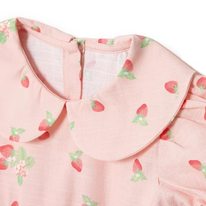 HelloBaby Girls Dress Cherry Print Buttoned Berry Belle Peter Pan Collar Short Sleeve - Pink Printed Pink Printed - ebebek