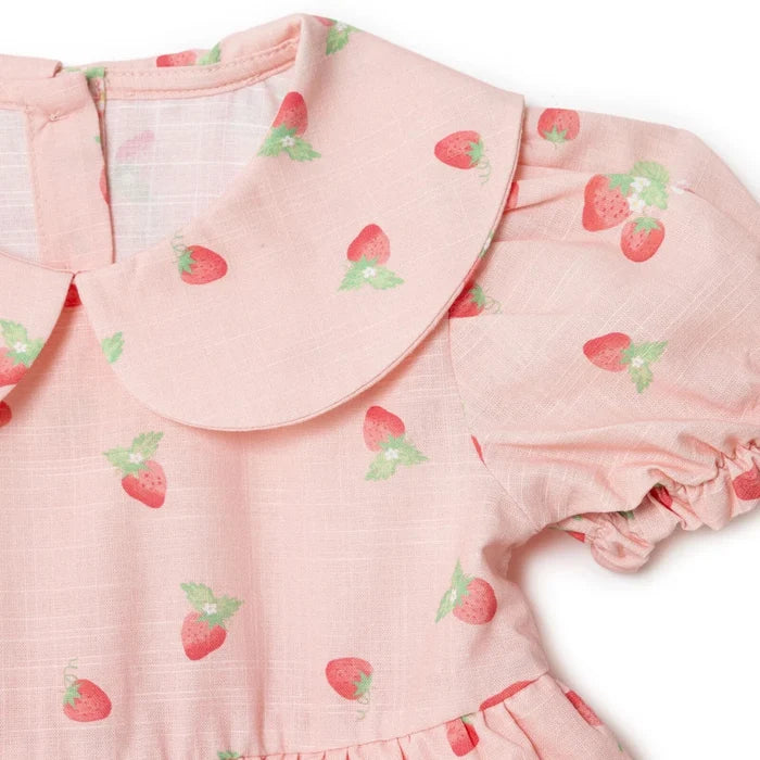 HelloBaby Girls Dress Cherry Print Buttoned Berry Belle Peter Pan Collar Short Sleeve - Pink Printed Pink Printed - ebebek