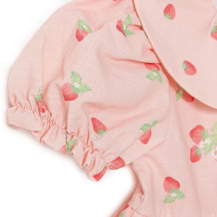 HelloBaby Girls Dress Cherry Print Buttoned Berry Belle Peter Pan Collar Short Sleeve - Pink Printed Pink Printed - ebebek