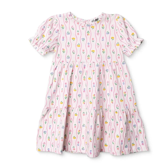 HelloBaby Girls Dress Ditsy Flower Crew Neck Short Sleeve - Ecru Printed Ecru Printed - ebebek