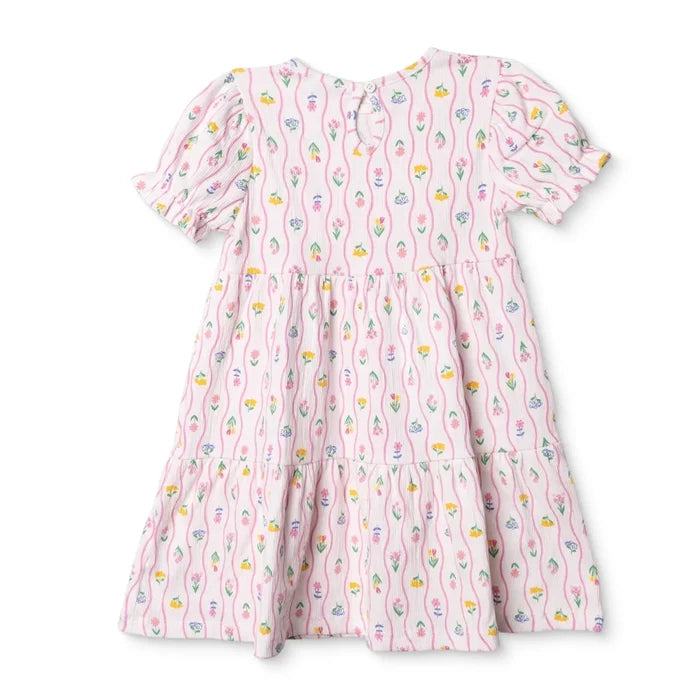 HelloBaby Girls Dress Ditsy Flower Crew Neck Short Sleeve - Ecru Printed Ecru Printed - ebebek