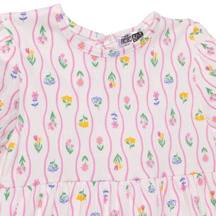 HelloBaby Girls Dress Ditsy Flower Crew Neck Short Sleeve - Ecru Printed Ecru Printed - ebebek