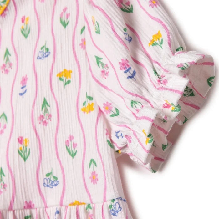 HelloBaby Girls Dress Ditsy Flower Crew Neck Short Sleeve - Ecru Printed Ecru Printed - ebebek