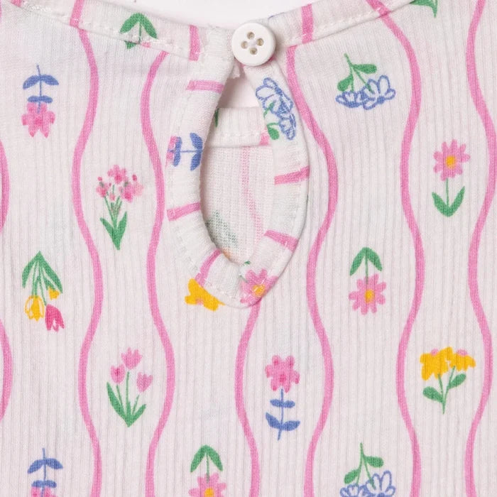 HelloBaby Girls Dress Ditsy Flower Crew Neck Short Sleeve - Ecru Printed Ecru Printed - ebebek
