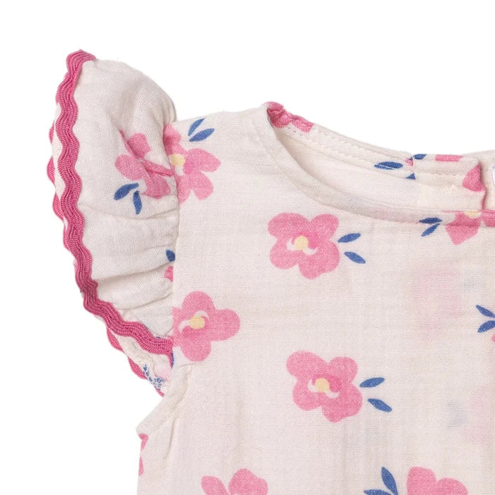 HelloBaby Girls Dress Floral Print Ditsy Flower Crew Neck Short Sleeve - Ecru Printed Ecru Printed - ebebek