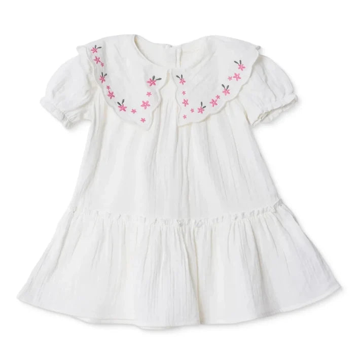 HelloBaby Girls Dress Floral Print Flower Garden Crew Neck Short Sleeve - Ecru Ecru - ebebek