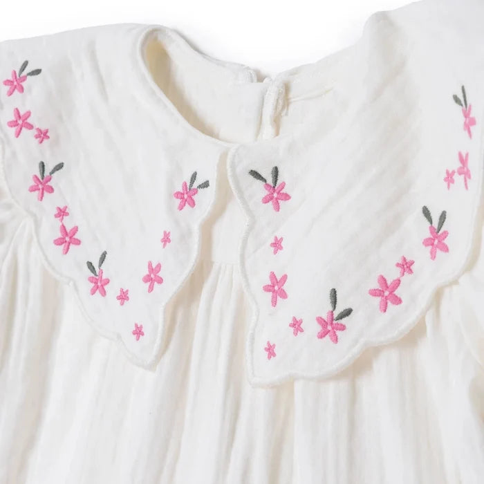 HelloBaby Girls Dress Floral Print Flower Garden Crew Neck Short Sleeve - Ecru Ecru - ebebek