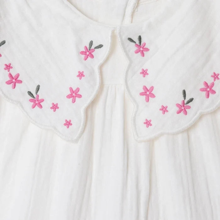 HelloBaby Girls Dress Floral Print Flower Garden Crew Neck Short Sleeve - Ecru Ecru - ebebek