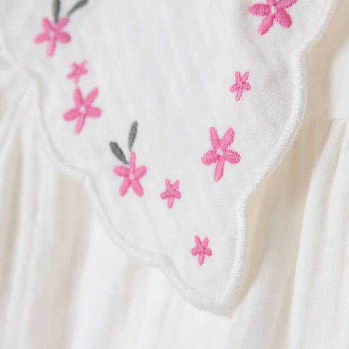 HelloBaby Girls Dress Floral Print Flower Garden Crew Neck Short Sleeve - Ecru Ecru - ebebek