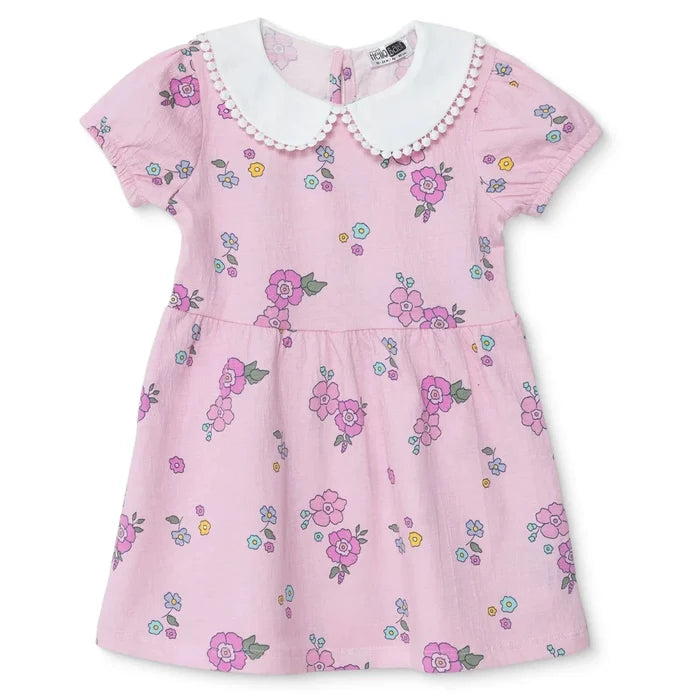 HelloBaby Girls Dress Floral Print Flower Garden Shirt Collar Short Sleeve - Pink Printed Pink Printed - ebebek