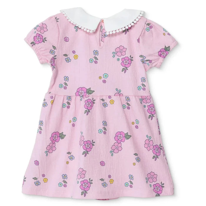 HelloBaby Girls Dress Floral Print Flower Garden Shirt Collar Short Sleeve - Pink Printed Pink Printed - ebebek