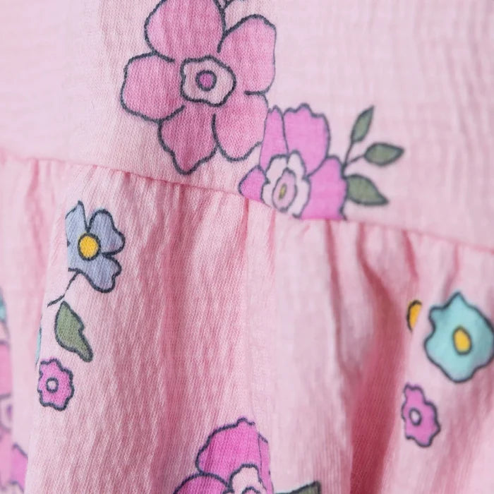 HelloBaby Girls Dress Floral Print Flower Garden Shirt Collar Short Sleeve - Pink Printed Pink Printed - ebebek