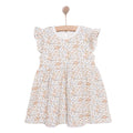 HelloBaby Girls Dress Flower with Poppers Crew Neck Short Short Sleeve - Ecru Printed Ecru Printed - ebebek