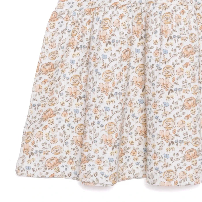HelloBaby Girls Dress Flower with Poppers Crew Neck Short Short Sleeve - Ecru Printed Ecru Printed - ebebek