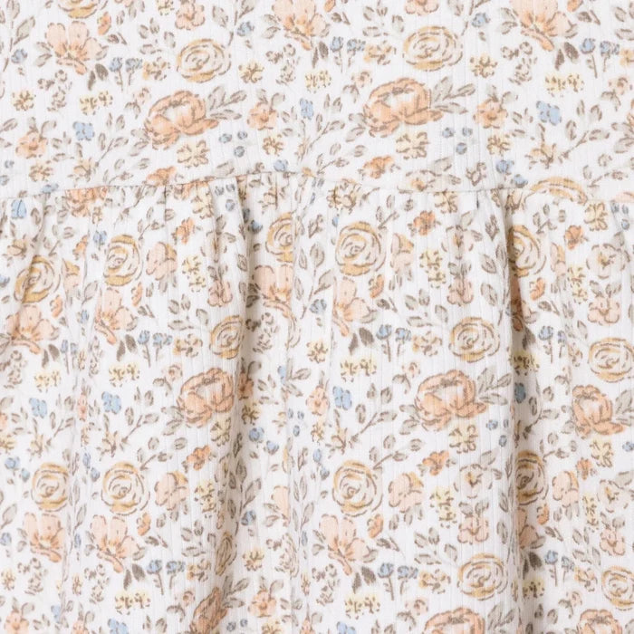 HelloBaby Girls Dress Flower with Poppers Crew Neck Short Short Sleeve - Ecru Printed Ecru Printed - ebebek