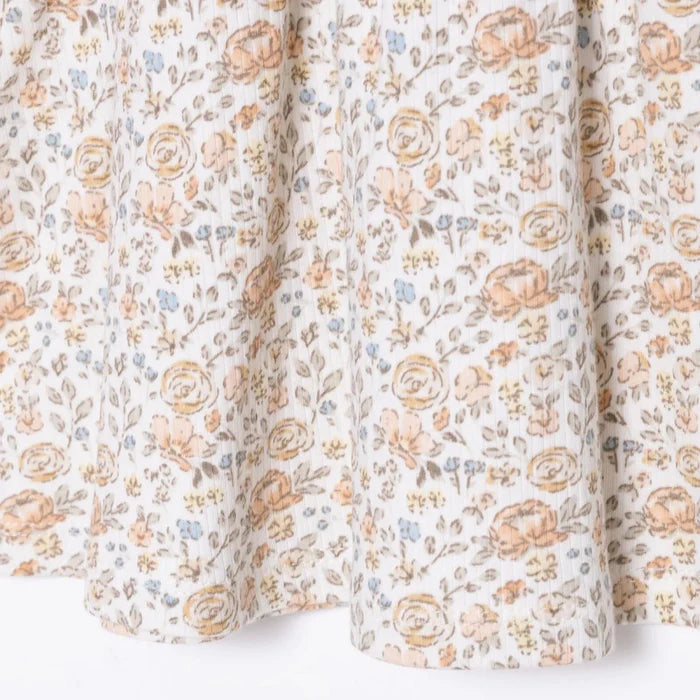 HelloBaby Girls Dress Flower with Poppers Crew Neck Short Short Sleeve - Ecru Printed Ecru Printed - ebebek