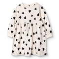 HelloBaby Girls Dress Heart Crew Neck Long Sleeve - Ecru Printed Ecru Printed - ebebek