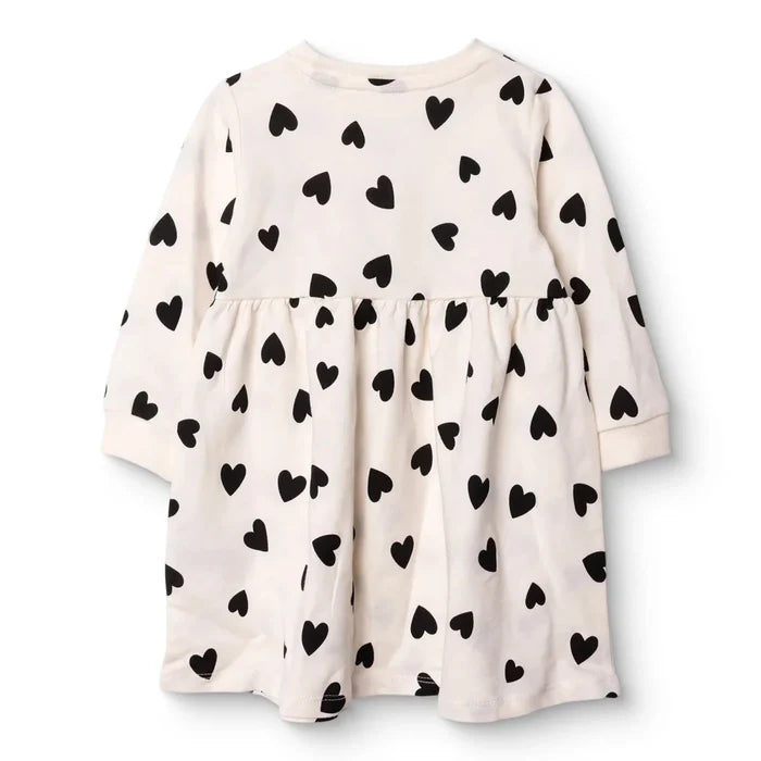 HelloBaby Girls Dress Heart Crew Neck Long Sleeve - Ecru Printed Ecru Printed - ebebek