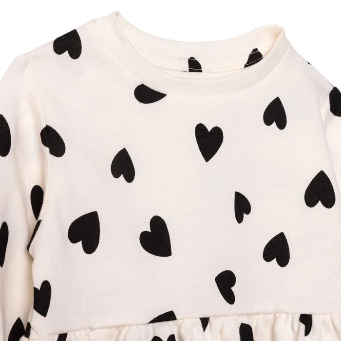 HelloBaby Girls Dress Heart Crew Neck Long Sleeve - Ecru Printed Ecru Printed - ebebek