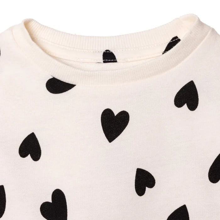 HelloBaby Girls Dress Heart Crew Neck Long Sleeve - Ecru Printed Ecru Printed - ebebek