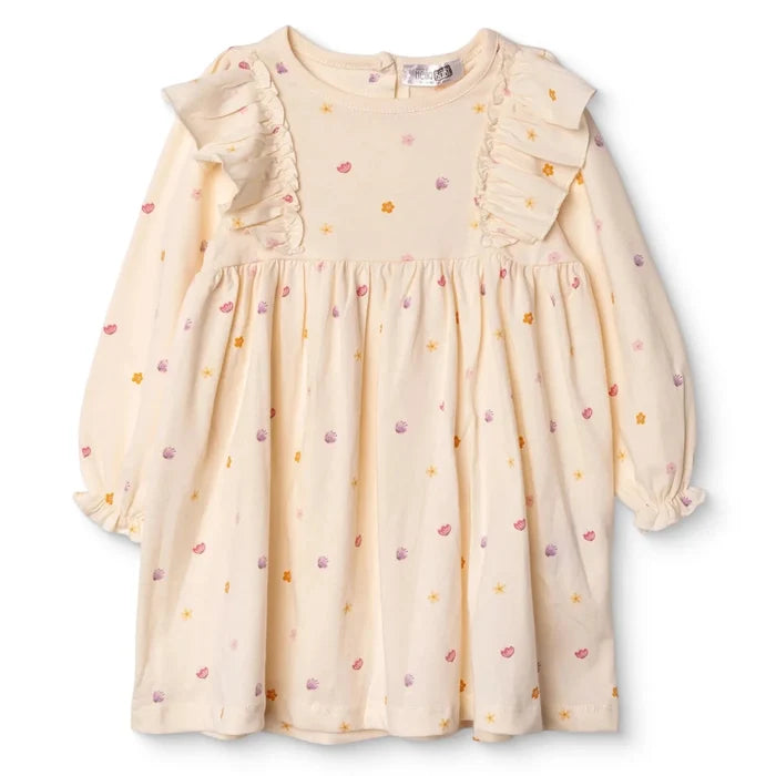 HelloBaby Girls Dress Polka Dot Print Pastel Dreams Crew Neck Long Sleeve - Ecru Printed Ecru Printed - ebebek