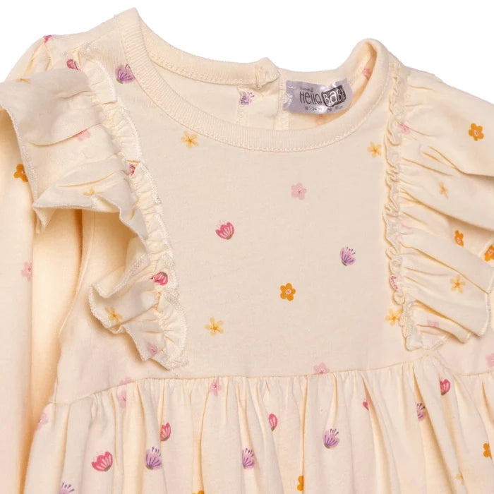 HelloBaby Girls Dress Polka Dot Print Pastel Dreams Crew Neck Long Sleeve - Ecru Printed Ecru Printed - ebebek