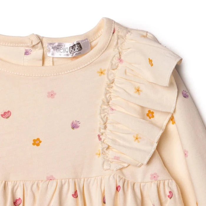 HelloBaby Girls Dress Polka Dot Print Pastel Dreams Crew Neck Long Sleeve - Ecru Printed Ecru Printed - ebebek