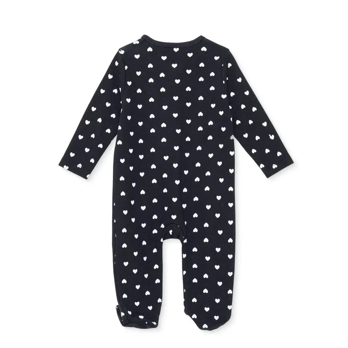HelloBaby Girls Footed Sleepsuit Heart Print Zip Fastening Crew Neck Full Length Long Sleeve - Black Black - ebebek