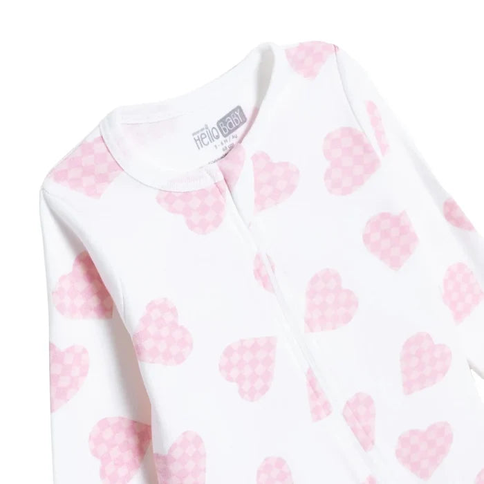 HelloBaby Girls Footed Sleepsuit Heart Print Zip Fastening Crew Neck Full Length Long Sleeve - Ecru Printed Ecru Printed - ebebek