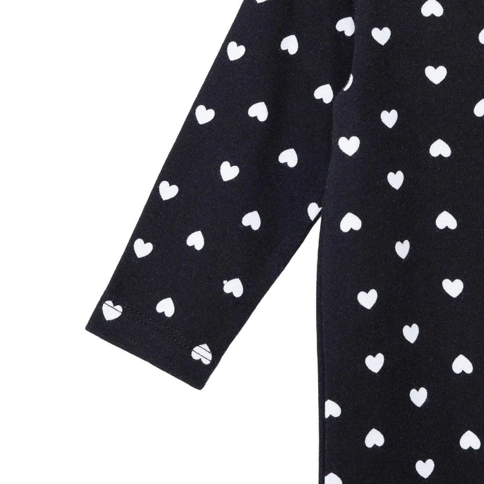 HelloBaby Girls Footed Sleepsuit Heart Print Zip Fastening Crew Neck Full Length Long Sleeve - Black Black - ebebek