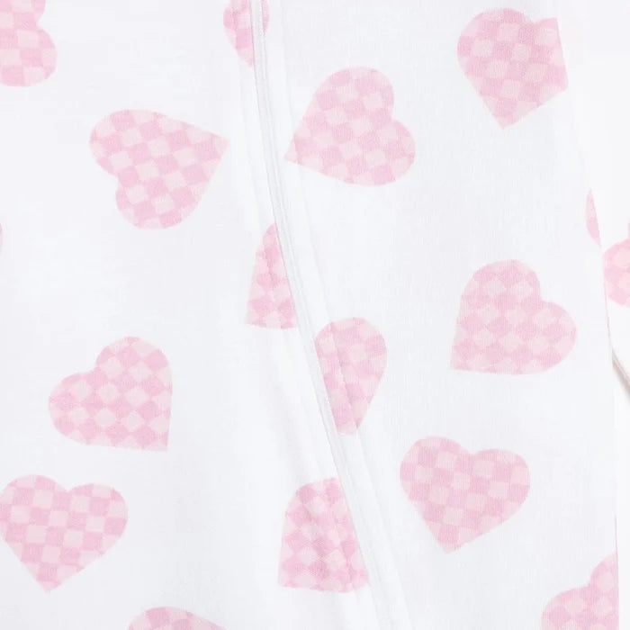 HelloBaby Girls Footed Sleepsuit Heart Print Zip Fastening Crew Neck Full Length Long Sleeve - Ecru Printed Ecru Printed - ebebek
