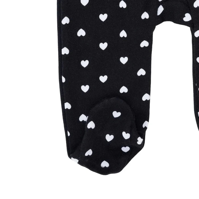 HelloBaby Girls Footed Sleepsuit Heart Print Zip Fastening Crew Neck Full Length Long Sleeve - Black Black - ebebek