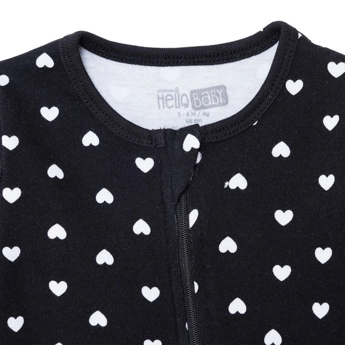HelloBaby Girls Footed Sleepsuit Heart Print Zip Fastening Crew Neck Full Length Long Sleeve - Black Black - ebebek