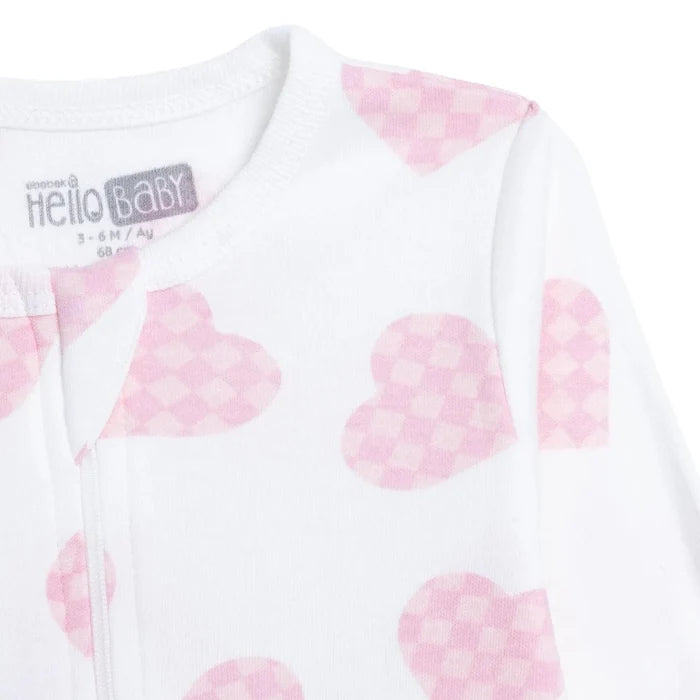 HelloBaby Girls Footed Sleepsuit Heart Print Zip Fastening Crew Neck Full Length Long Sleeve - Ecru Printed Ecru Printed - ebebek