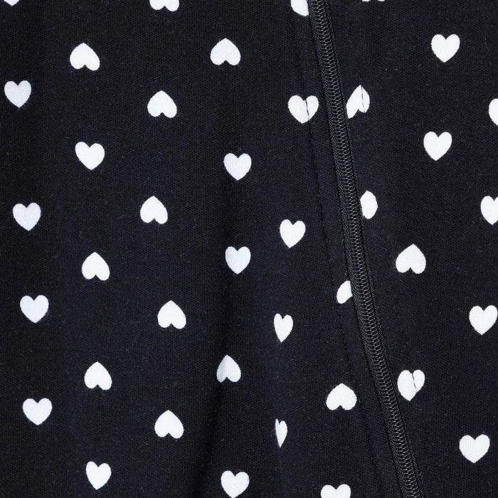HelloBaby Girls Footed Sleepsuit Heart Print Zip Fastening Crew Neck Full Length Long Sleeve - Black Black - ebebek