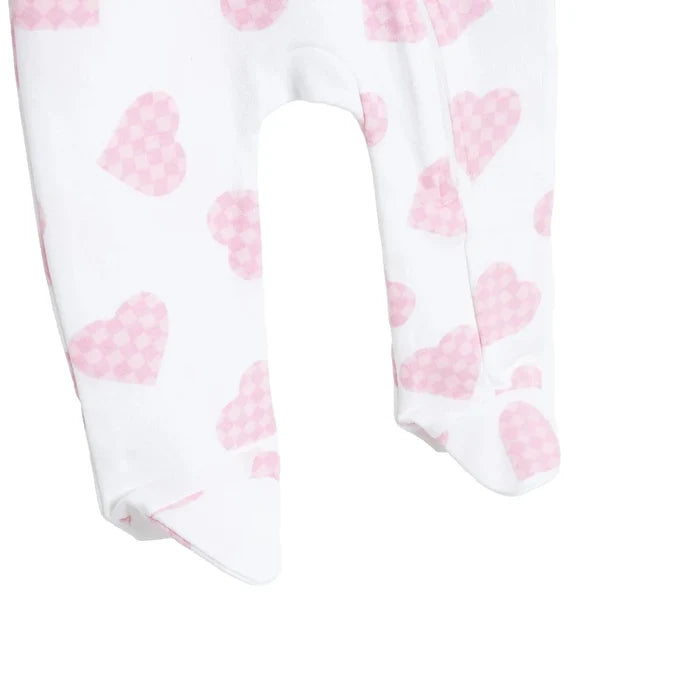 HelloBaby Girls Footed Sleepsuit Heart Print Zip Fastening Crew Neck Full Length Long Sleeve - Ecru Printed Ecru Printed - ebebek