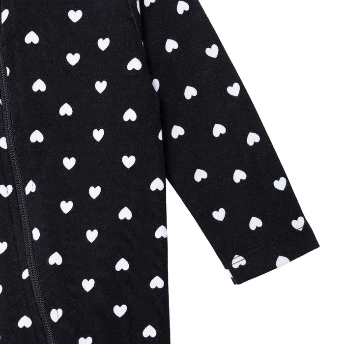 HelloBaby Girls Footed Sleepsuit Heart Print Zip Fastening Crew Neck Full Length Long Sleeve - Black Black - ebebek