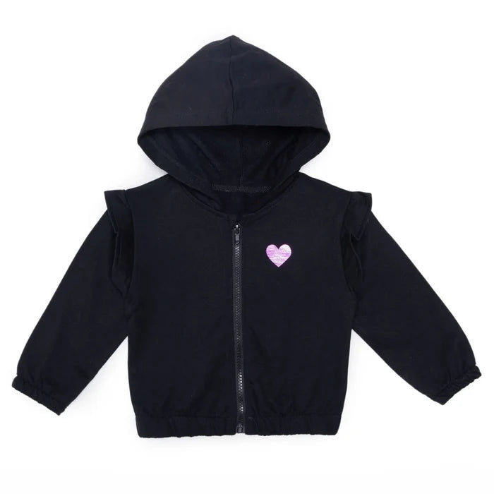 HelloBaby Girls Hooded Cardigan Crew Neck Long Sleeve - Black Black - ebebek