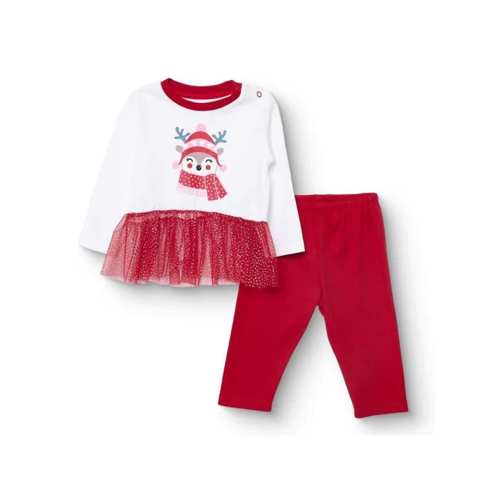 HelloBaby Girls Long Sleeve Pyjamas Set Animal with Poppers Christmas Crew Neck Long Leg Long Sleeve - Red Red - ebebek
