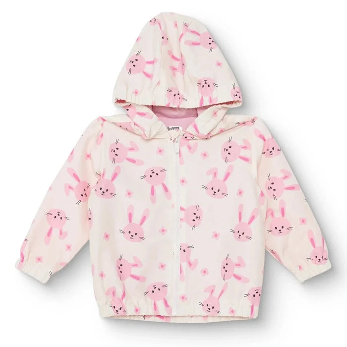 HelloBaby Girls Raincoat Flower Zip - up Hooded Long Sleeve - Ecru Printed Ecru Printed - ebebek