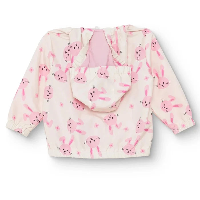 HelloBaby Girls Raincoat Flower Zip - up Hooded Long Sleeve - Ecru Printed Ecru Printed - ebebek