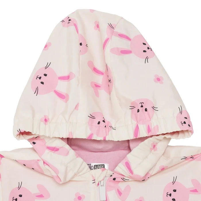 HelloBaby Girls Raincoat Flower Zip - up Hooded Long Sleeve - Ecru Printed Ecru Printed - ebebek